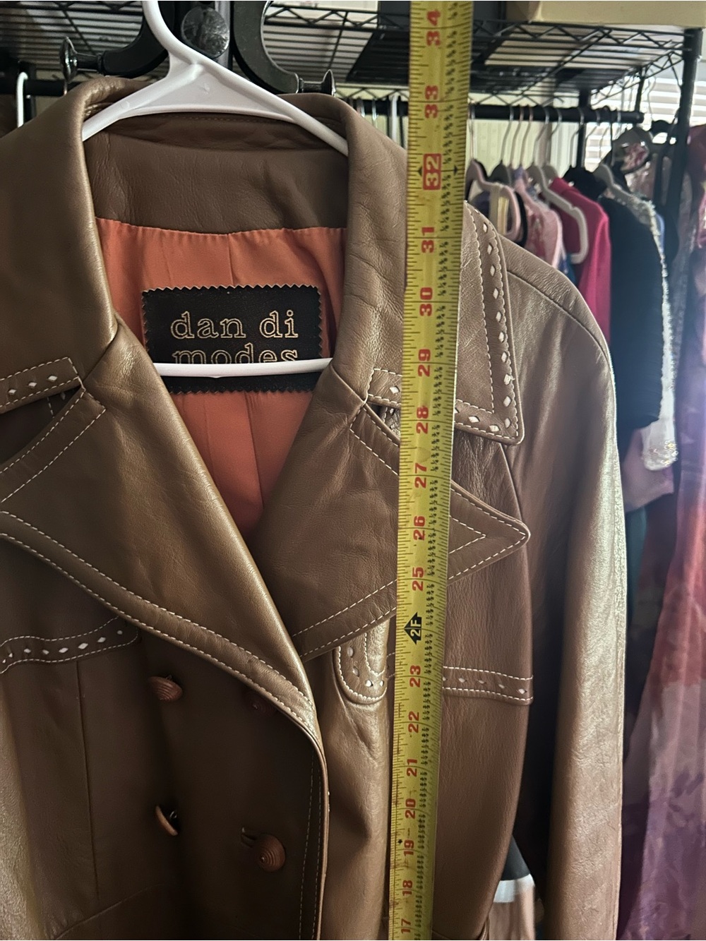 Dan di Modes Vintage 70’s Leather Coat Western Boho Belted Brown - Picture 12 of 13